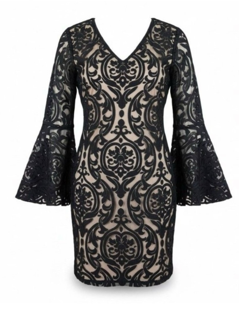 MSK Black Lace Overlay Long Sleeve Cocktail Dress petite 14